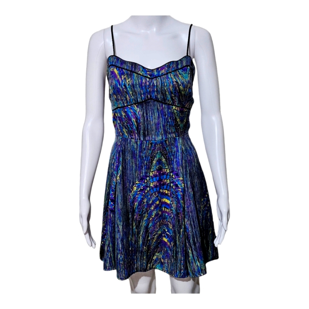 5|48 Nordstroms multicolored arts spaghetti straps fit & flare dress size Large